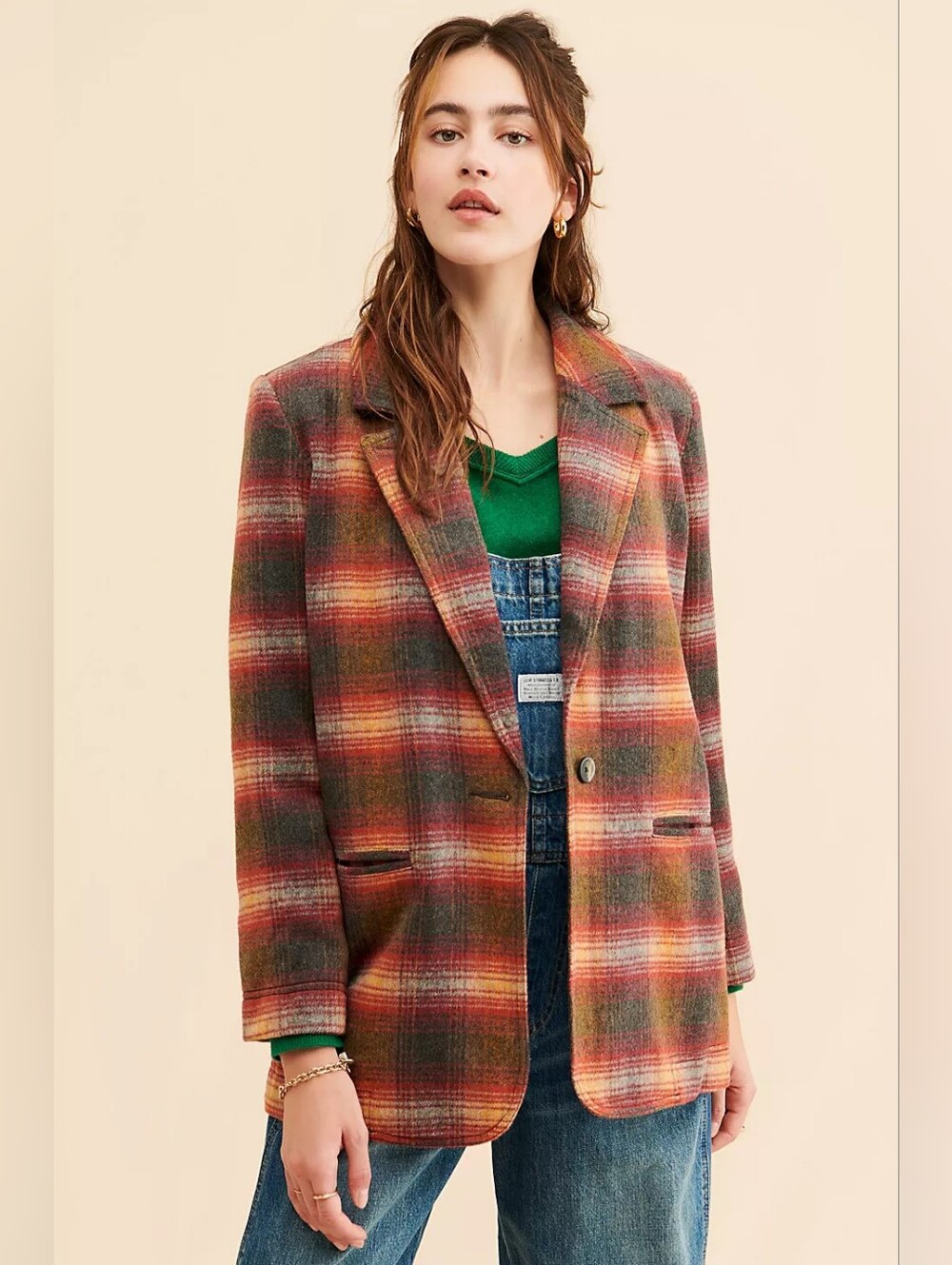 Free People We The Free Plaid Beckett Blazer Wool Blend Jacket S L $198